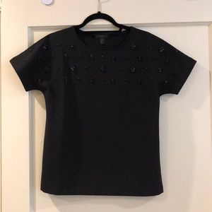 J Crew short sleeve black beaded top. Size S.